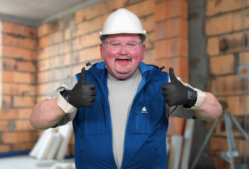 Ein Mitarbeiter der Baureinigung Hannover mit 2 Daumen hoch